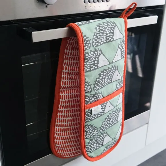 Double Oven Gloves Heat Insulated - Green, Cotton image