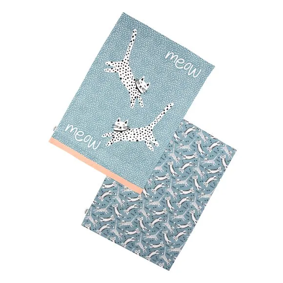 Set of 2 Tea Towels - Blue, Cotton
