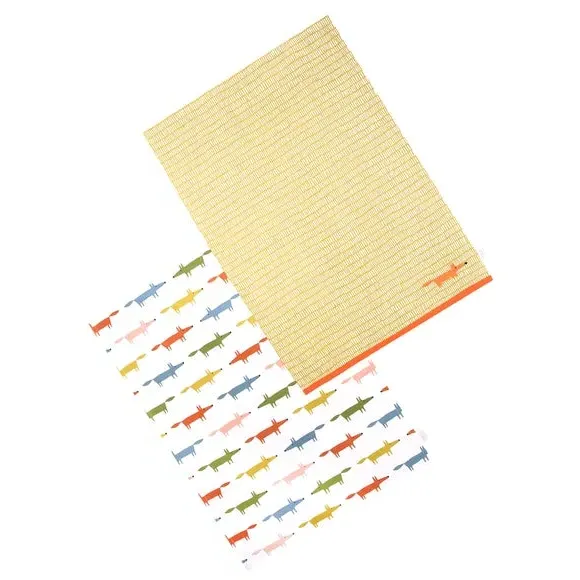 Set of 2 Tea Towels with Embroidery - Orange