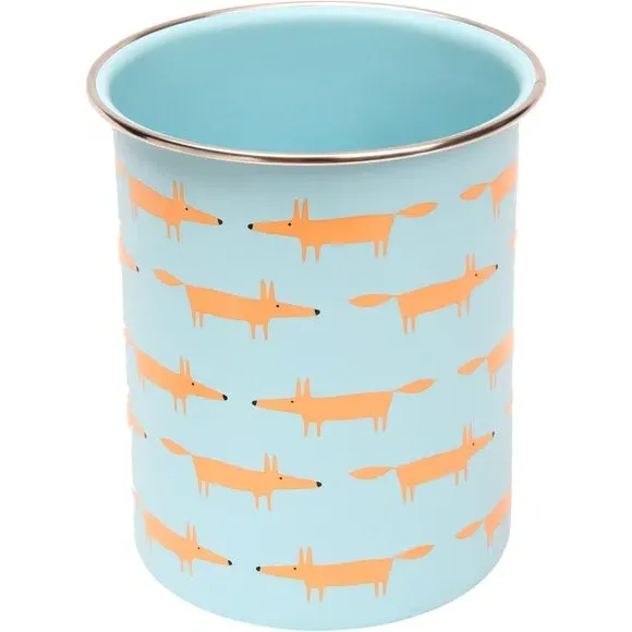 Utensil Jar with Fox Design - Blue, Steel