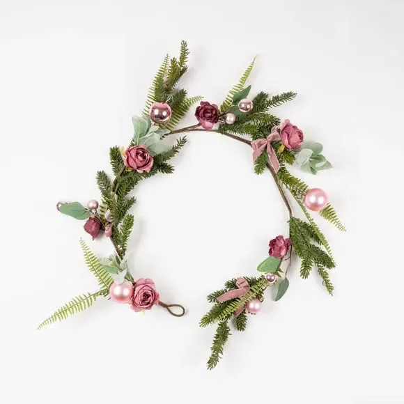 150cm Artificial Rose Garland - Pink, Velvet
