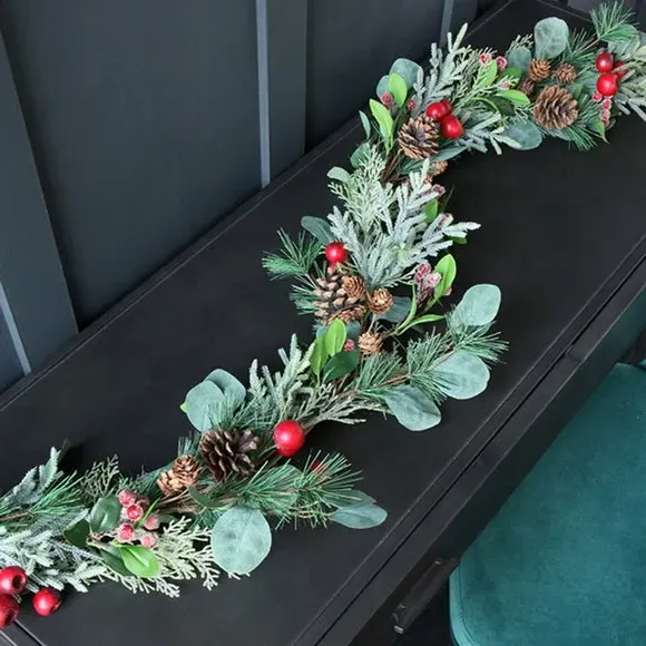 152cm Berry & Eucalyptus Garland - Green, Artificial
