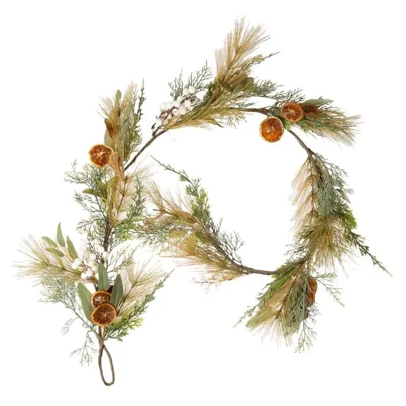 153cm Artificial Garland with Orange Slices - Green