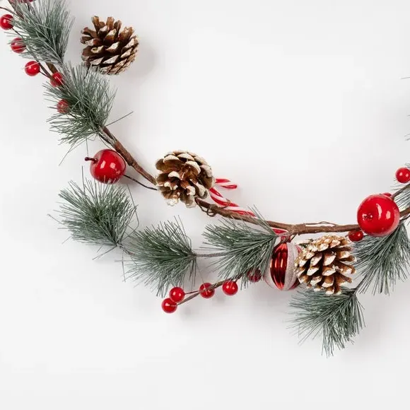 160cm Artificial Garland with Ornaments - Red
