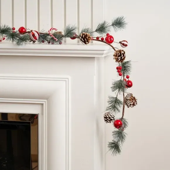 160cm Artificial Garland with Ornaments - Red image