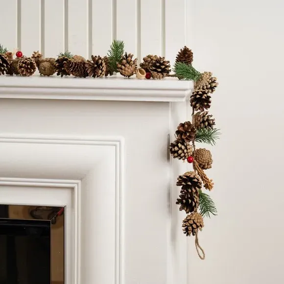 160cm Artificial Garland with Pine Cones - Red image