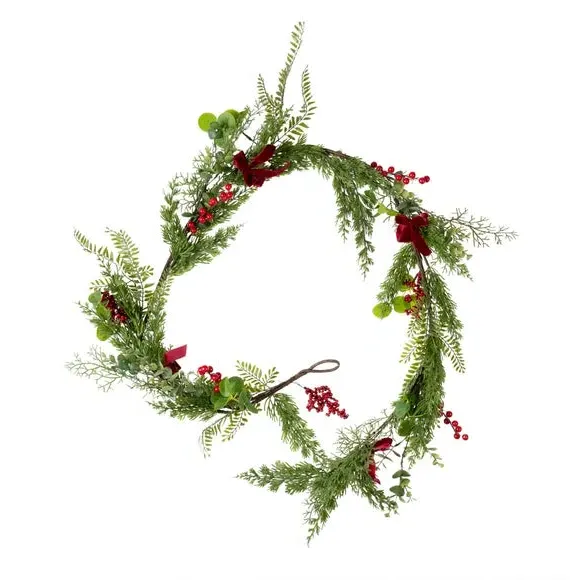 180cm Artificial Garland with Berries - Red, Pine