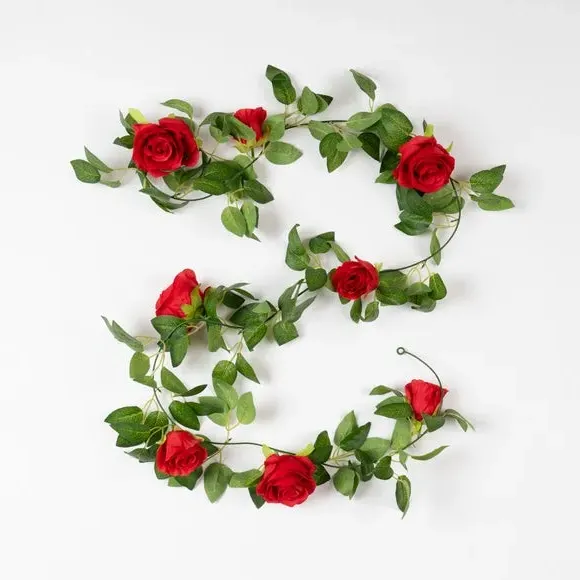 200cm Rose & Bud Garland - Red, Artificial