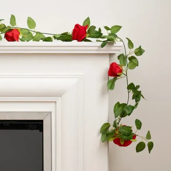 200cm Rose & Bud Garland - Red, Artificial