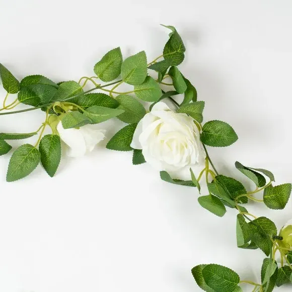 200cm Rose & Bud Garland - White, Artificial