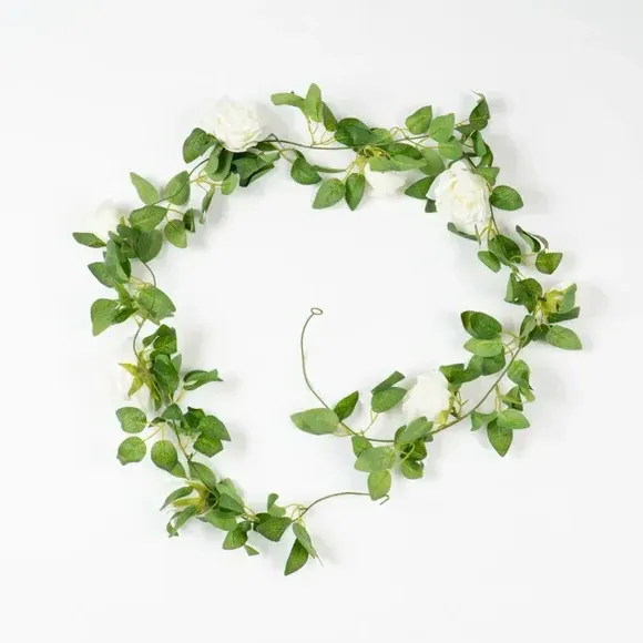 200cm Rose & Bud Garland - White, Artificial