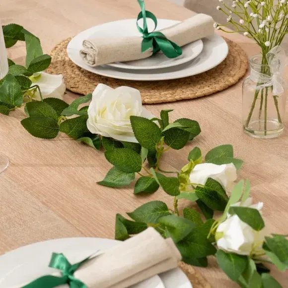 200cm Rose & Bud Garland - White, Artificial