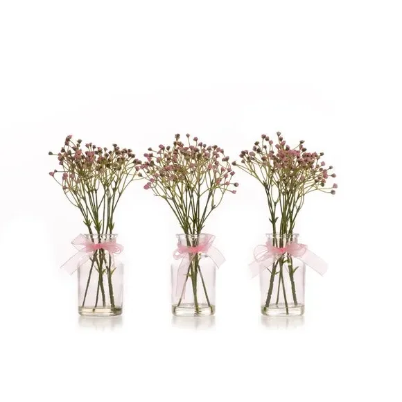 3-Piece Artificial Gypsophila Set - Pink, Glass