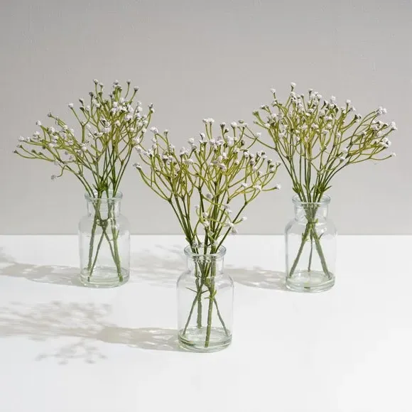 3-Piece Artificial Gypsophila Set - White, Glass