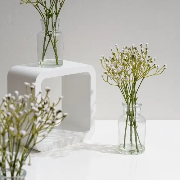 3-Piece Artificial Gypsophila Set - White, Glass