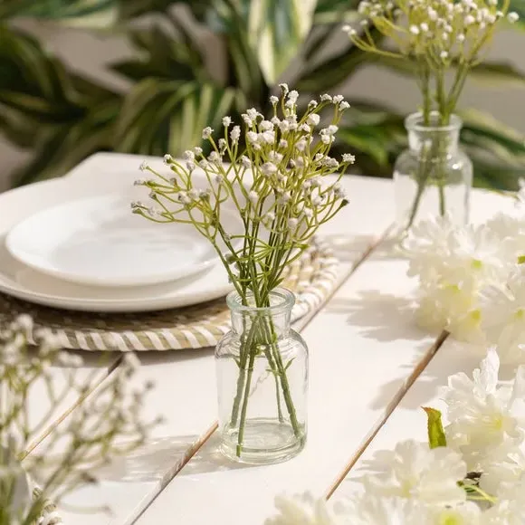 3-Piece Artificial Gypsophila Set - White, Glass