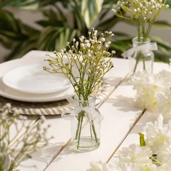 3-Piece Artificial Gypsophila Set - White, Glass