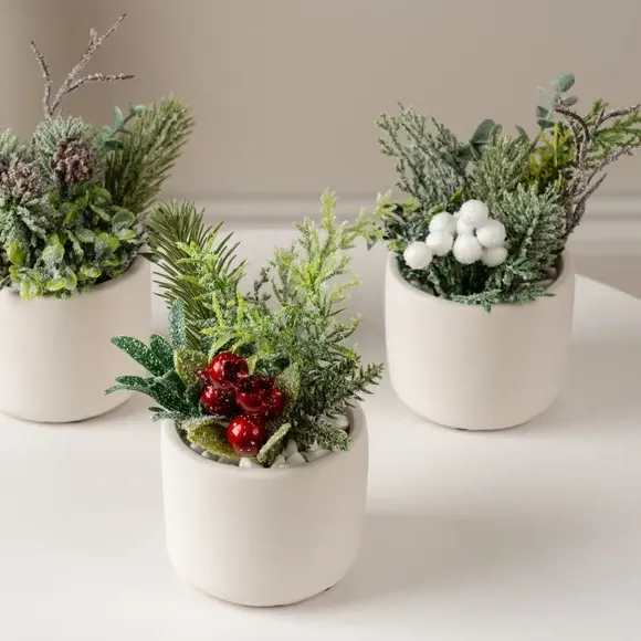 3-Piece Christmas Plant Set - Green, Artificial