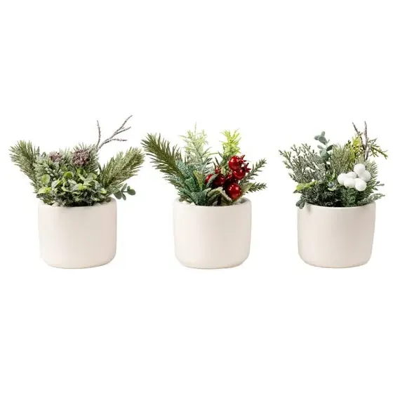 3-Piece Christmas Plant Set - Green, Artificial