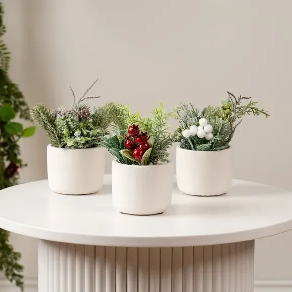3-Piece Christmas Plant Set - Green, Artificial