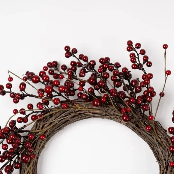 40cm Artificial Berry Wreath - Red