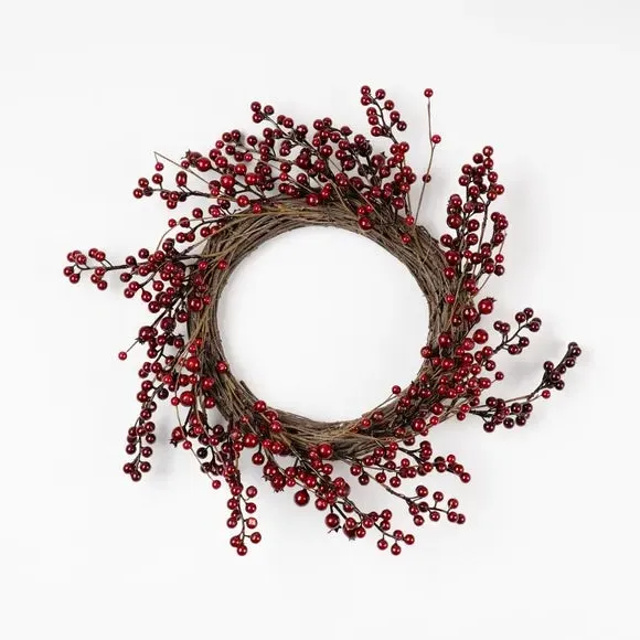 40cm Artificial Berry Wreath - Red