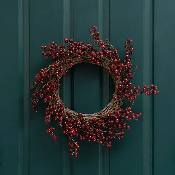 40cm Artificial Berry Wreath - Red