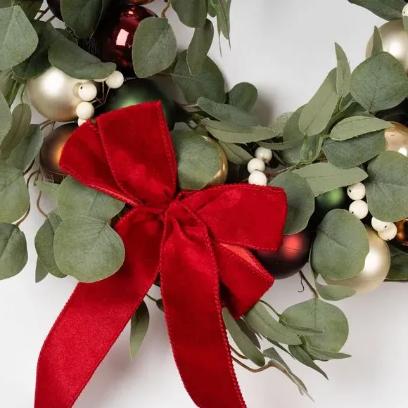 40cm Eucalyptus Wreath with Baubles - Bronze