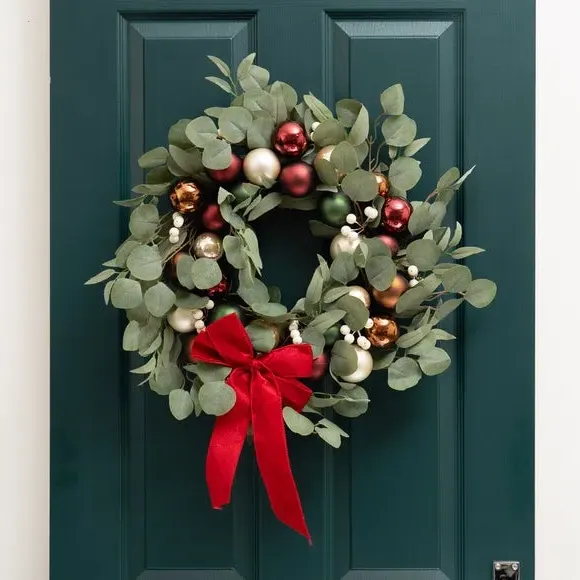 40cm Eucalyptus Wreath with Baubles - Bronze image