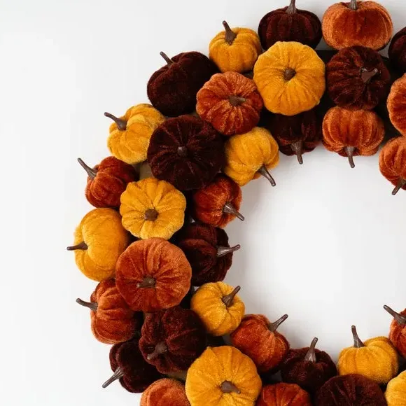 43cm Pumpkin Wreath - Brown, Velvet