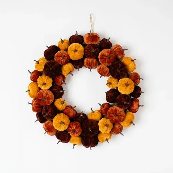 43cm Pumpkin Wreath - Brown, Velvet