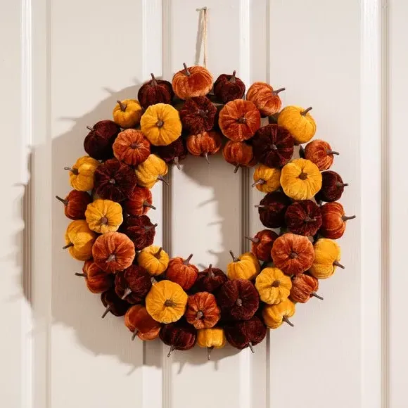 43cm Pumpkin Wreath - Brown, Velvet image