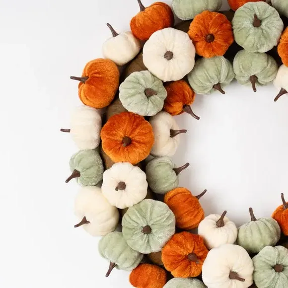 43cm Pumpkin Wreath - Orange, Velvet