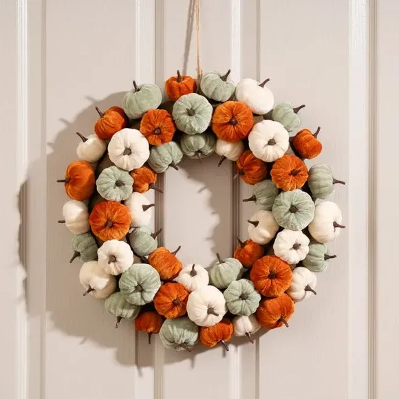 43cm Pumpkin Wreath - Orange, Velvet