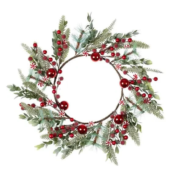 45cm Artificial Wreath with Candy Canes - Red