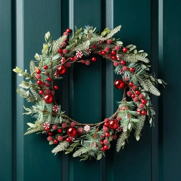 45cm Artificial Wreath with Candy Canes - Red image
