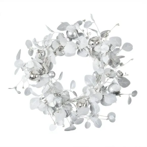 45cm Eucalyptus Wreath with Baubles - White