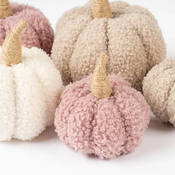 5-Piece Pumpkin Decor Set - Pink, Boucle Fabric