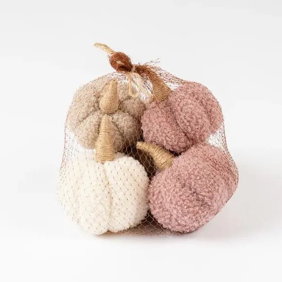 5-Piece Pumpkin Decor Set - Pink, Boucle Fabric