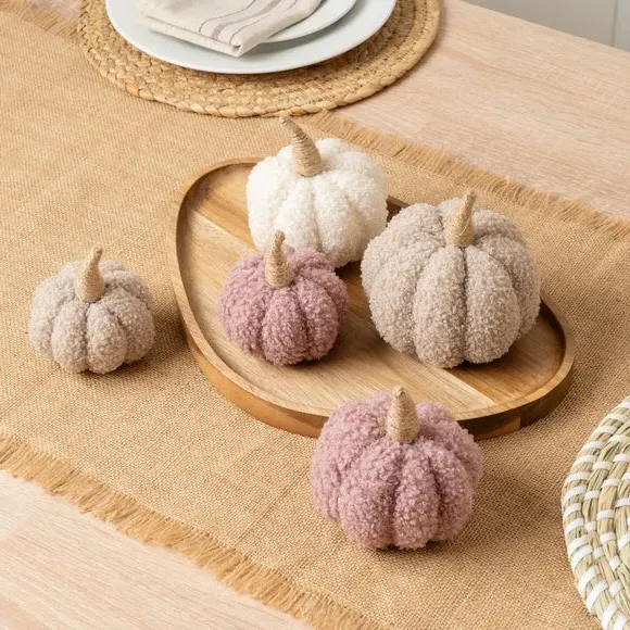 5-Piece Pumpkin Decor Set - Pink, Boucle Fabric image