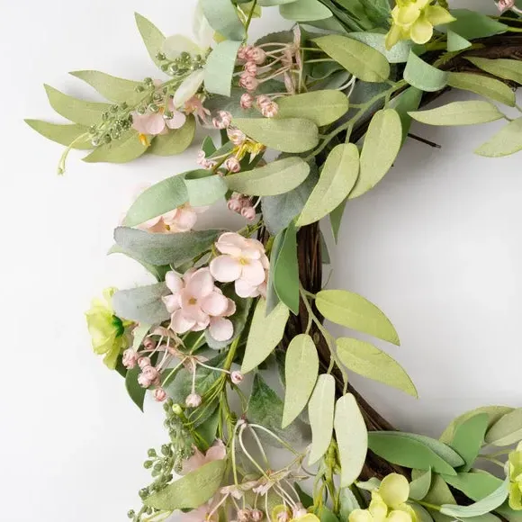 50cm Artificial Wreath - Pink, Hydrangea
