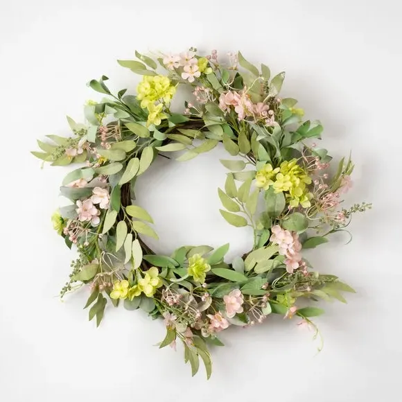50cm Artificial Wreath - Pink, Hydrangea