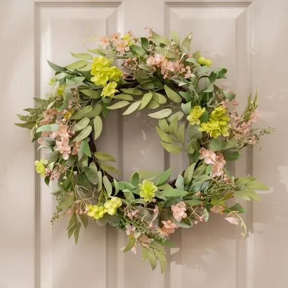 50cm Artificial Wreath - Pink, Hydrangea image