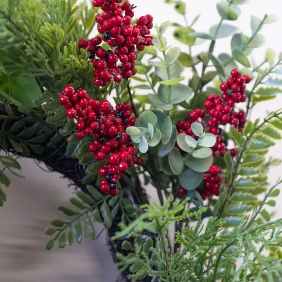 55cm Artificial Wreath with Red Bow - Green