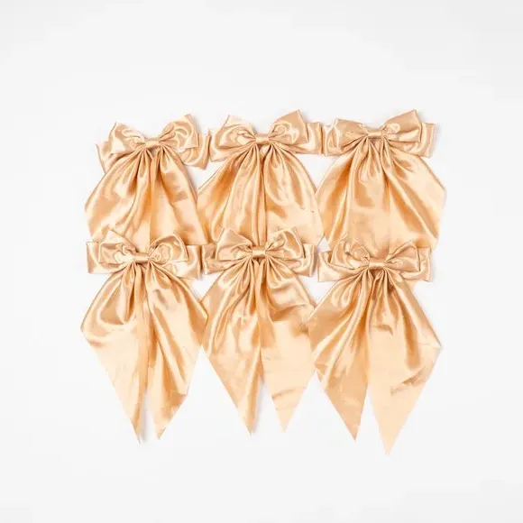6-Piece Bow Clip Decorations - Gold, Satin