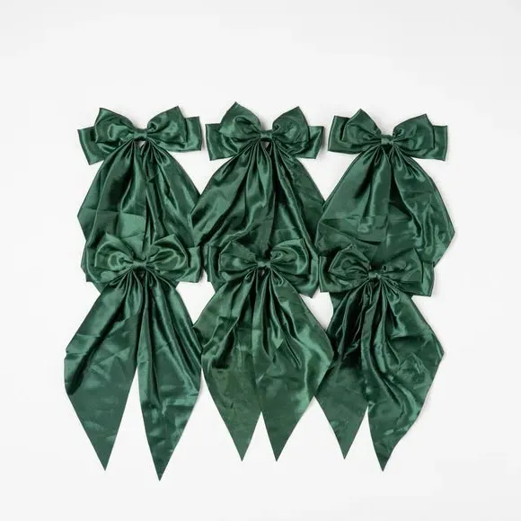 6-Piece Bow Clip Decorations - Green, Satin