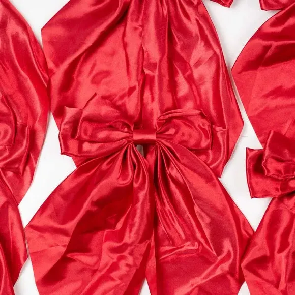 6-Piece Bow Clip Decorations - Red, Satin