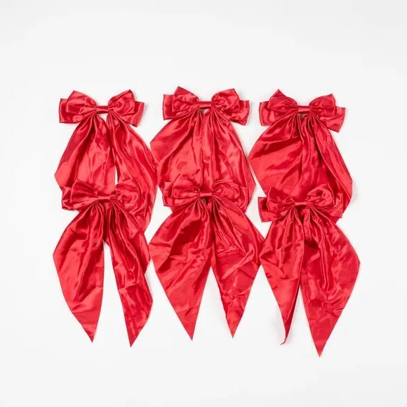 6-Piece Bow Clip Decorations - Red, Satin