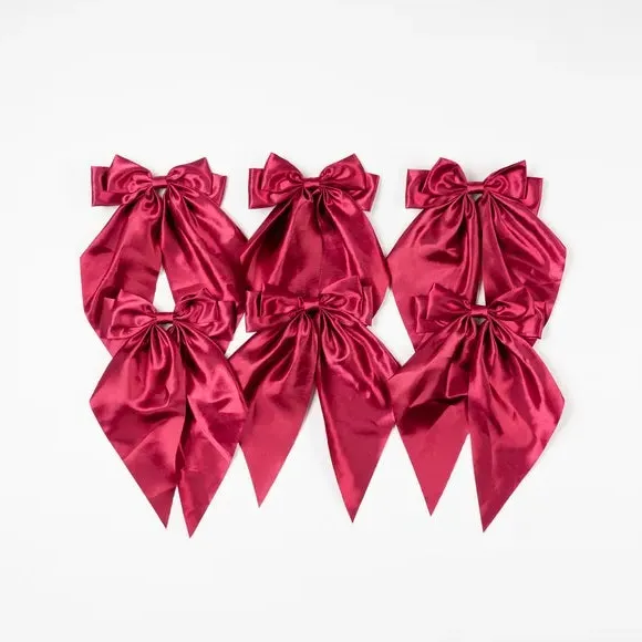 6-Piece Bow Clip Decorations - Ruby, Satin