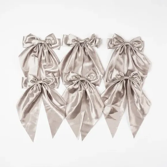 6-Piece Bow Clip Decorations - Silver, Satin